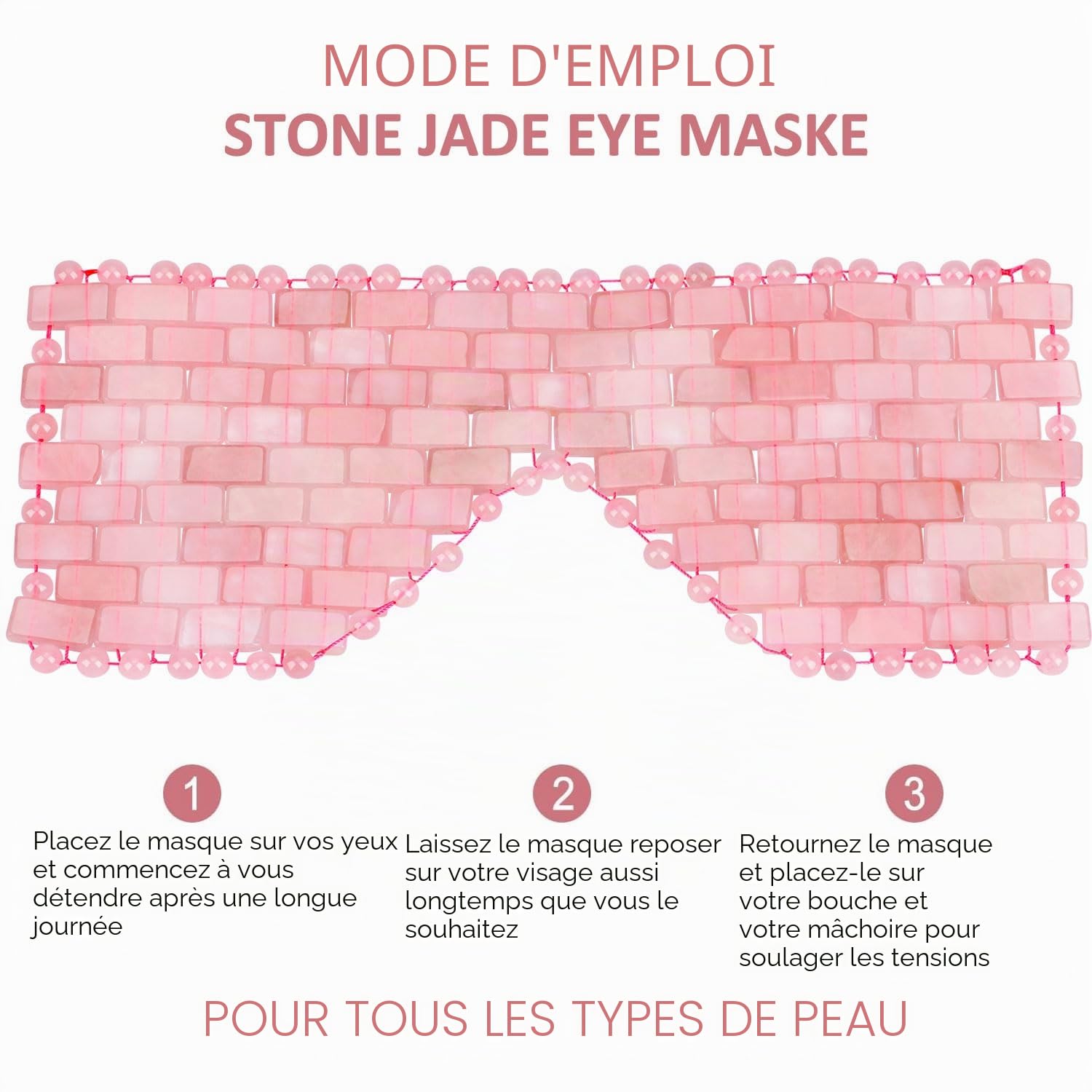 gemshan Masque pour les yeux en jade véritable pierre de jade 100 % naturelle (rose)