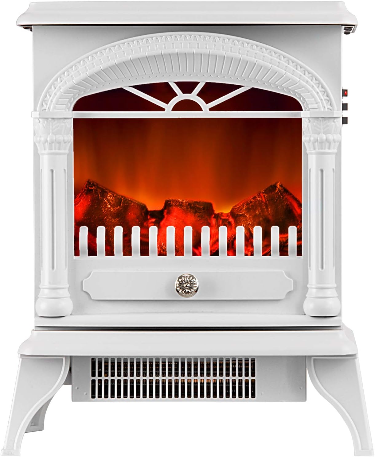 Nyyi Portable Electric Fireplace Stove Freestanding Fireplace Heating Stove Indoor Heater with Log Burner Flame 1800W White