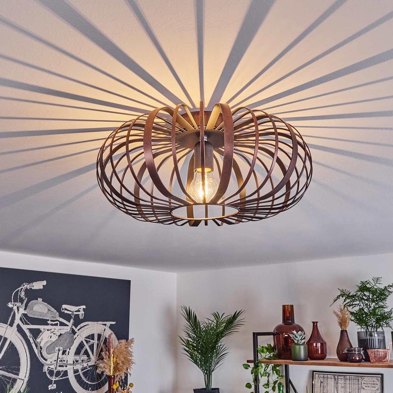 hofstein Plafoniera Oravi lampada da soffitto moderna in metallo color rame/nero, lampada dal design moderno con effetto luce, ø40 cm, 1 luce, 1 x E27, senza lampadina/e