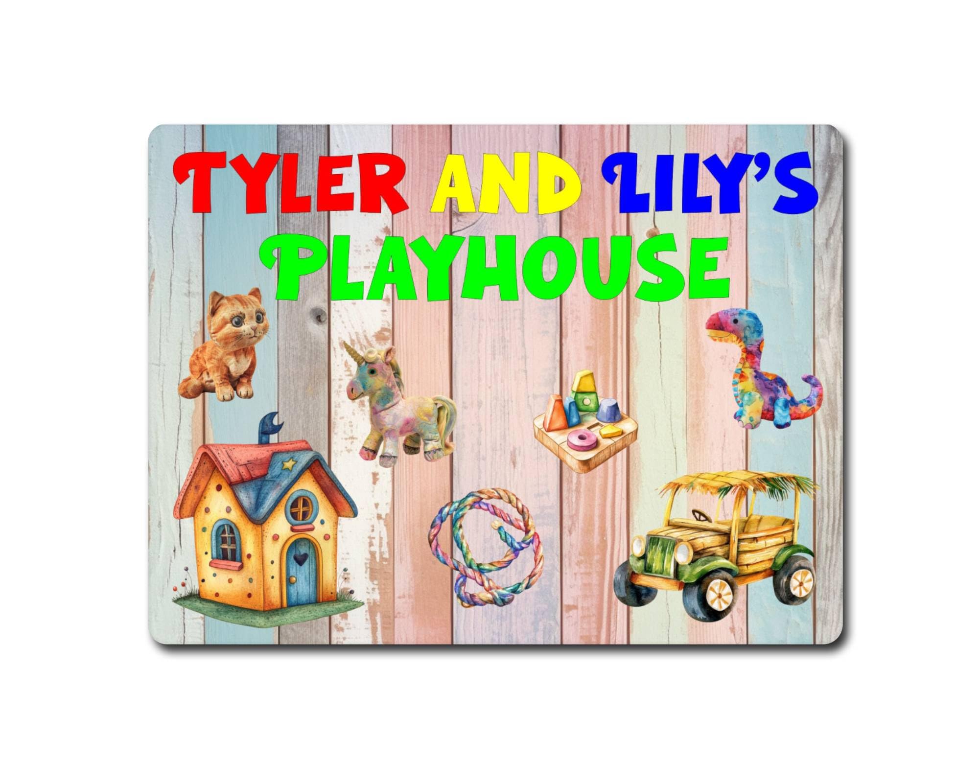 Decalarama Personalised Garden Metal Sign Gift – Any Names Playhouse - Family Fun Home Child Summerhouse Novelty Aluminium Present