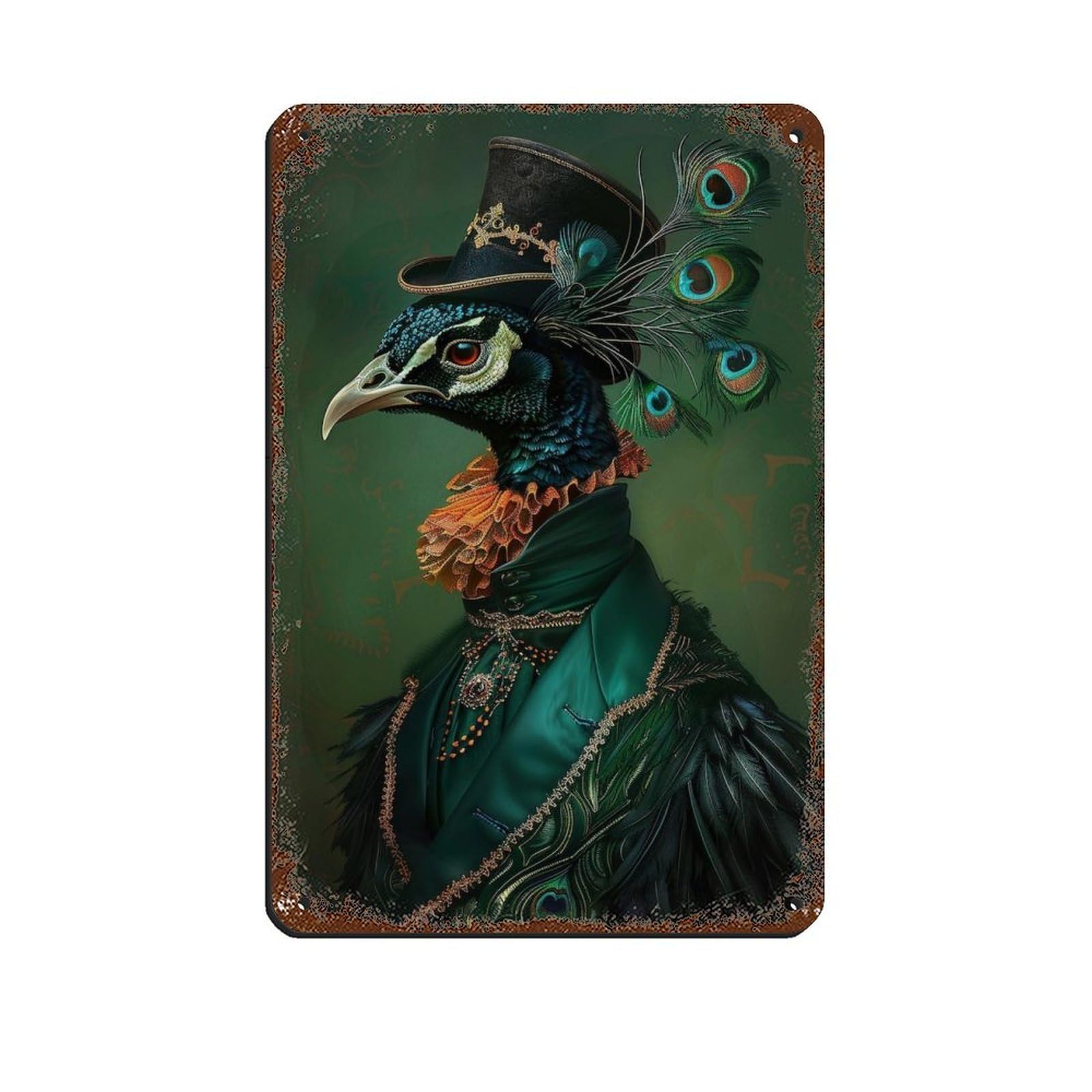 Lxwnze 20L X 30W Cm Dark Renaissance Peacock Painting Poster Tin Sign Vintage Metal Pub Club Cafe Bar Home Wall Art Decoration Poster Retro 8X12inch(20X30cm)