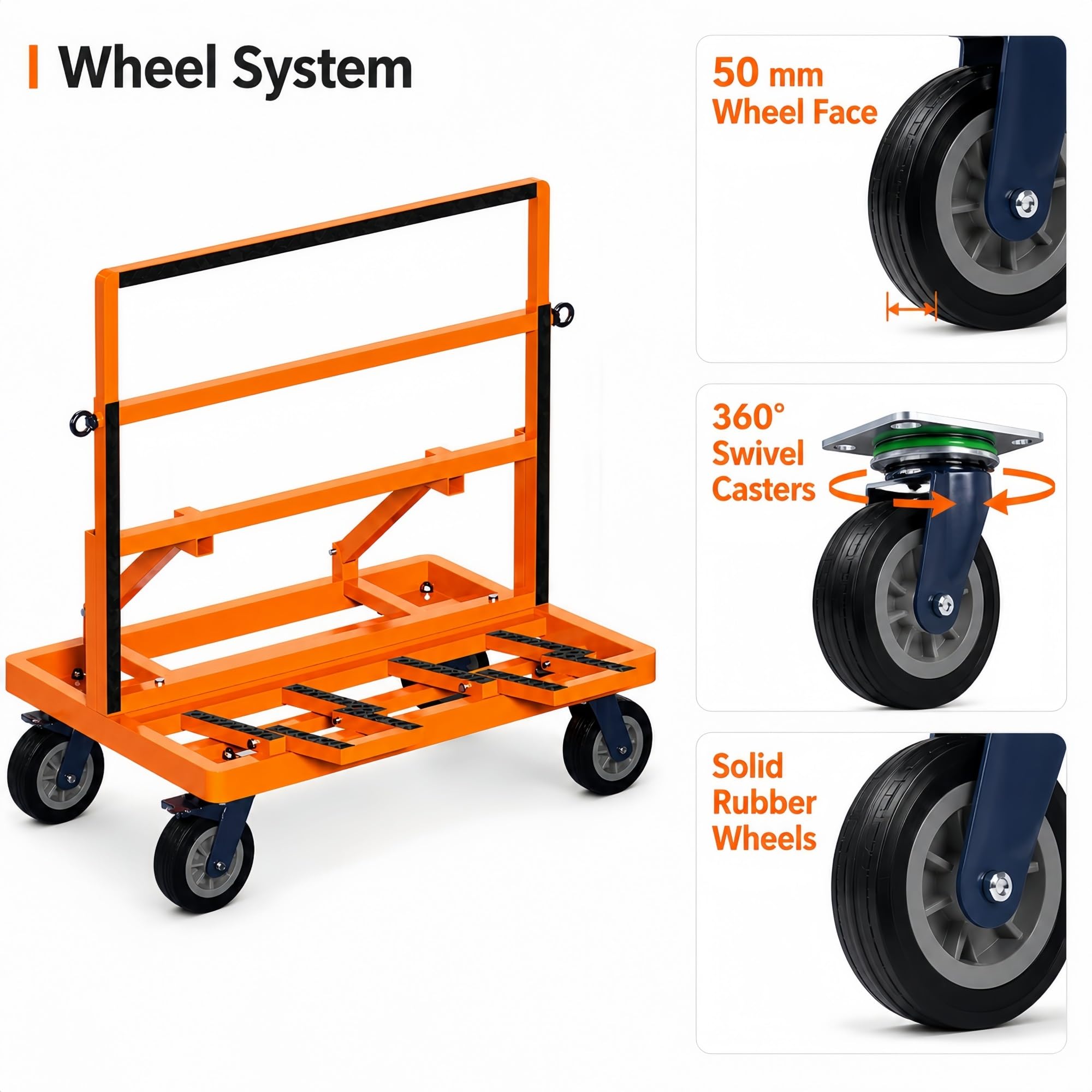 Erweiterbarer Transportwagen for Glas- Und Steinplatten | Plattenwagen Mit Klappbarer Seitenstütze Und Gummikontaktpads(6IN 4BRAKE,800kg/1760lb)