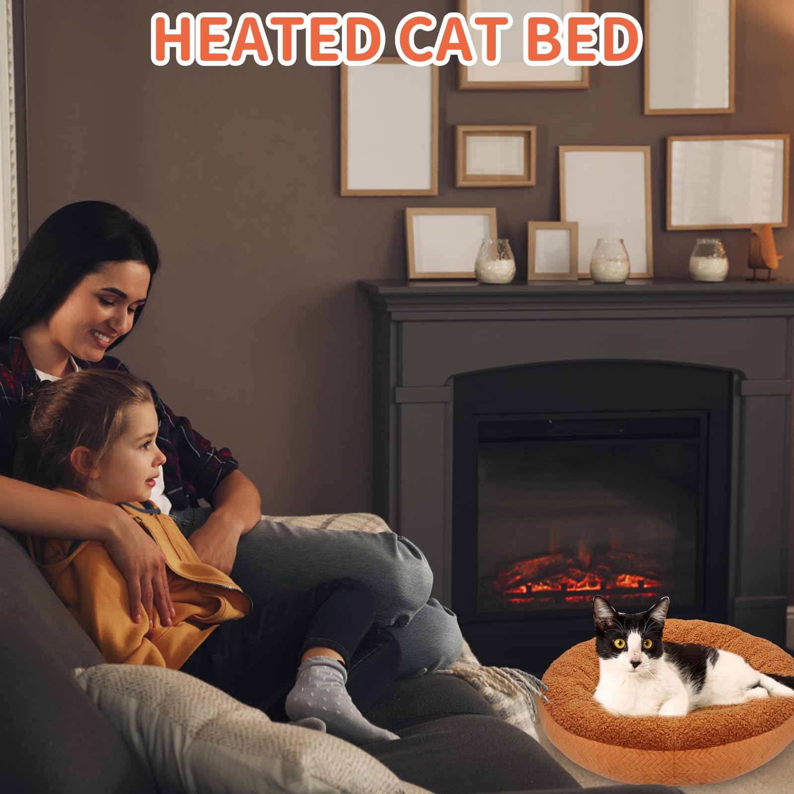 Lits chauffants pour chats d'intérieur - Super doux - Lavable en machine - 48,3 cm - Rond