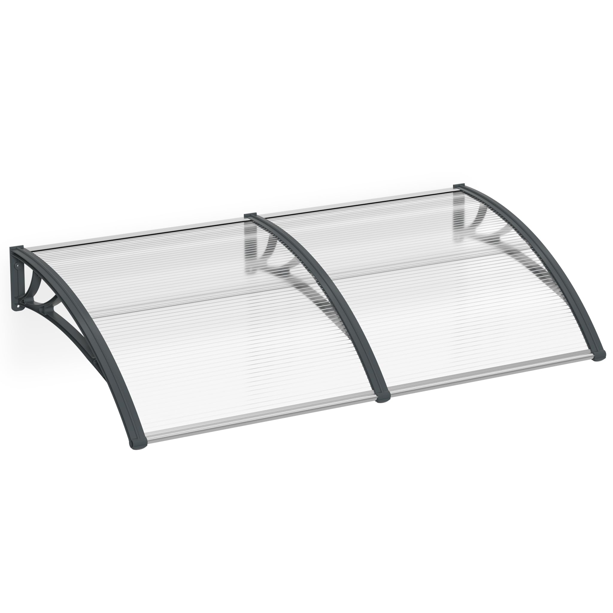 Aufun Vordach für Haustür 200 x 100 cm Pultvordach aus 5 mm Polycarbonat, PP Halterung, Graue Klammer