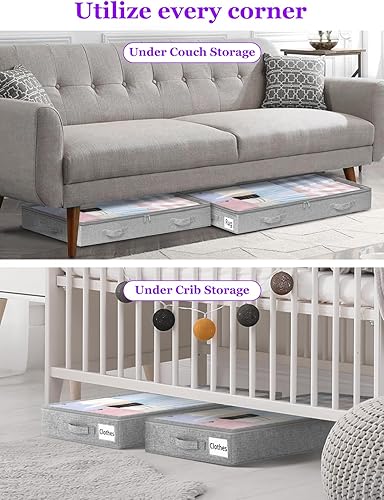 Miniatura 7 de Under Bed Storage, Below 4 Inches High Underbed Storage Containers Low Profile, NO STRUCTURE, Foldable Shallow Storage Bags Bins Organizer Clothes