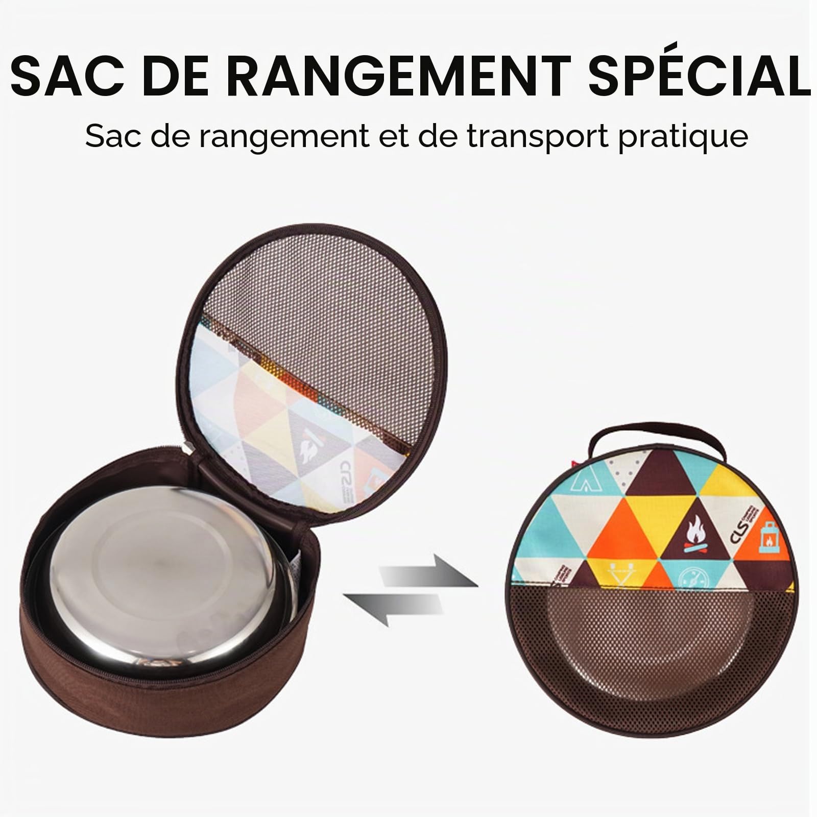 Kit de camping 17 pièces en acier inoxydable, comprenant bols, assiettes et sac de transport. Léger et compact, idéal pour le camping, la randonnée, les pique-niques et les voyages
