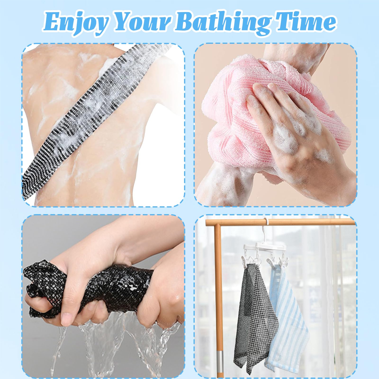5 Pièces Serviette Exfoliante Douche,Serviette Exfoliant pour le Dos 25 × 100 cm,Serviette de Douche Exfoliante Japonaise,Débarbouillettes pour Homme Femme,Lave Dos Long pour Corps,Dos,Bras et Jambes