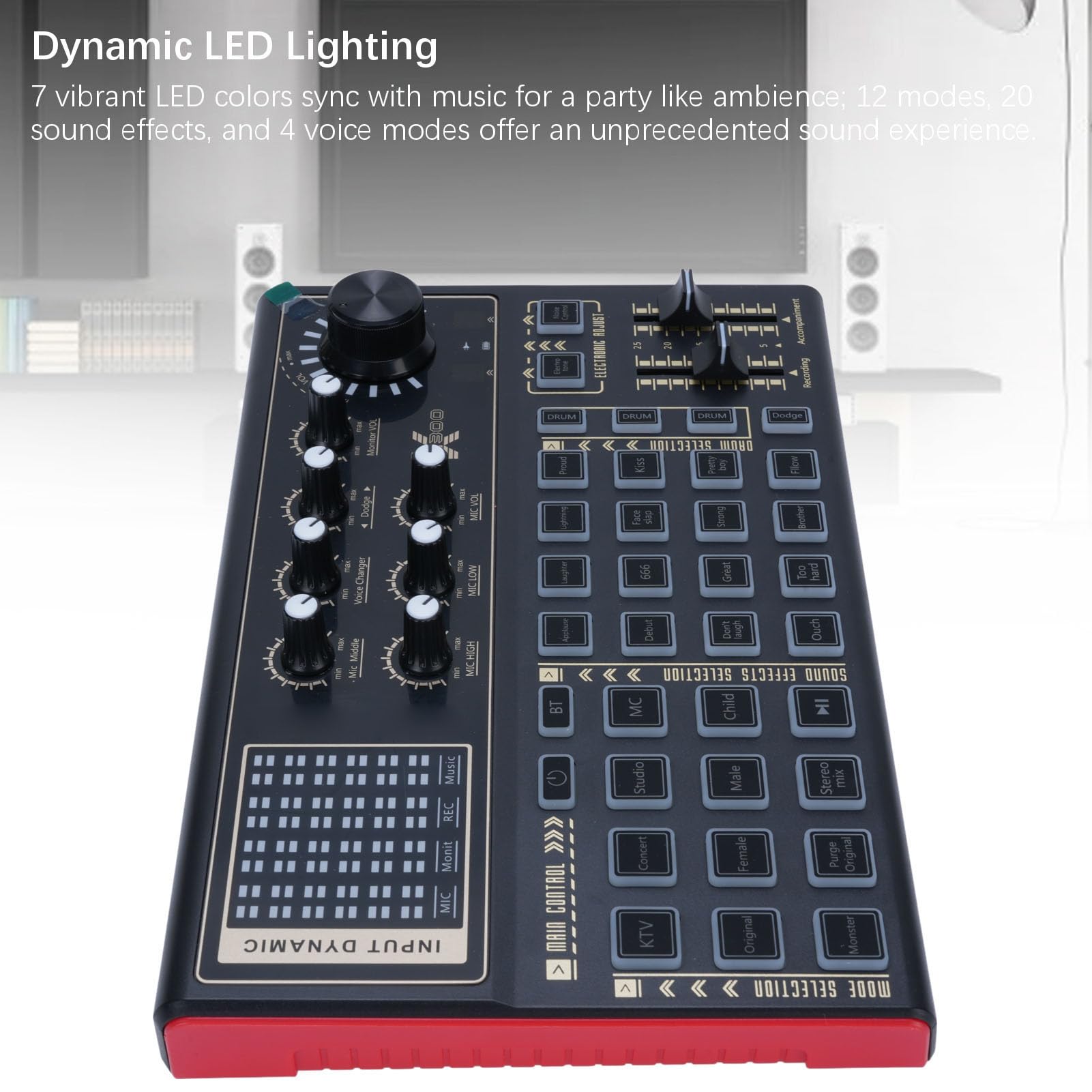 Luocute Scheda Audio Live per Computer, Mixer Multi-DJ con 12 Effetti Elettrici e 20 Preimpostati, Luci a LED, Monitoraggio in Tempo Reale, per Trasmissione di Giochi per PC Podcasting