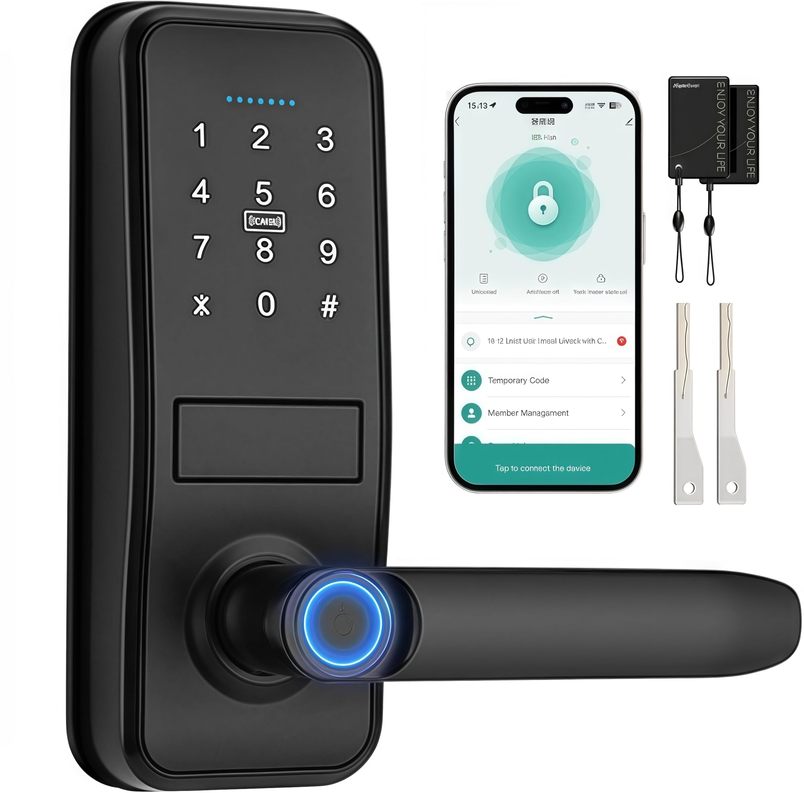 Cerradura Inteligente WIFI - 7 en 1 Fechadura Inteligente, Tuya App, IC Card, NFC, Huellas Dactilares, Contraseña Digital, Llave Mecánica,Biometric Smart Door Lock, Bloqueo Automático