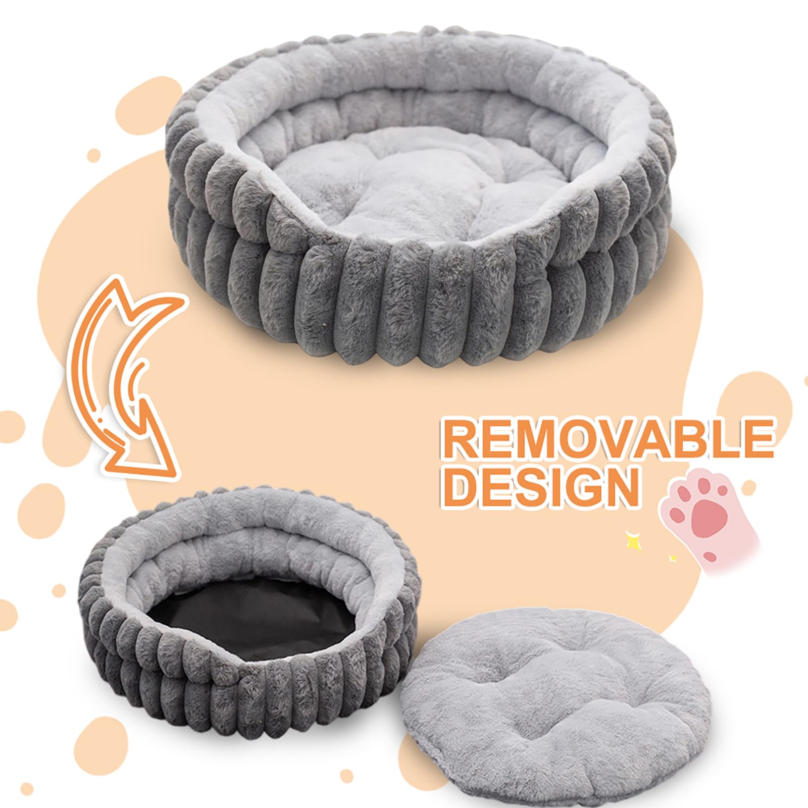 Panier Chien, Panier Chat Moelleux, Lit Calmant pour Chien et Chat, Lit Rond Dehoussable Lavable, Antidérapant, Paniers Donut pour Petits Chiens et Chats Moyens, (50 cm, M)