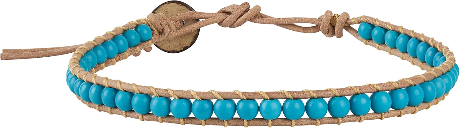 Anklet Bracelet Woven Light Brown Leather Vintage Handmade Hippie Bohemian Gypsy Boho Unisex Anklet for Men, Women (Turquoise)