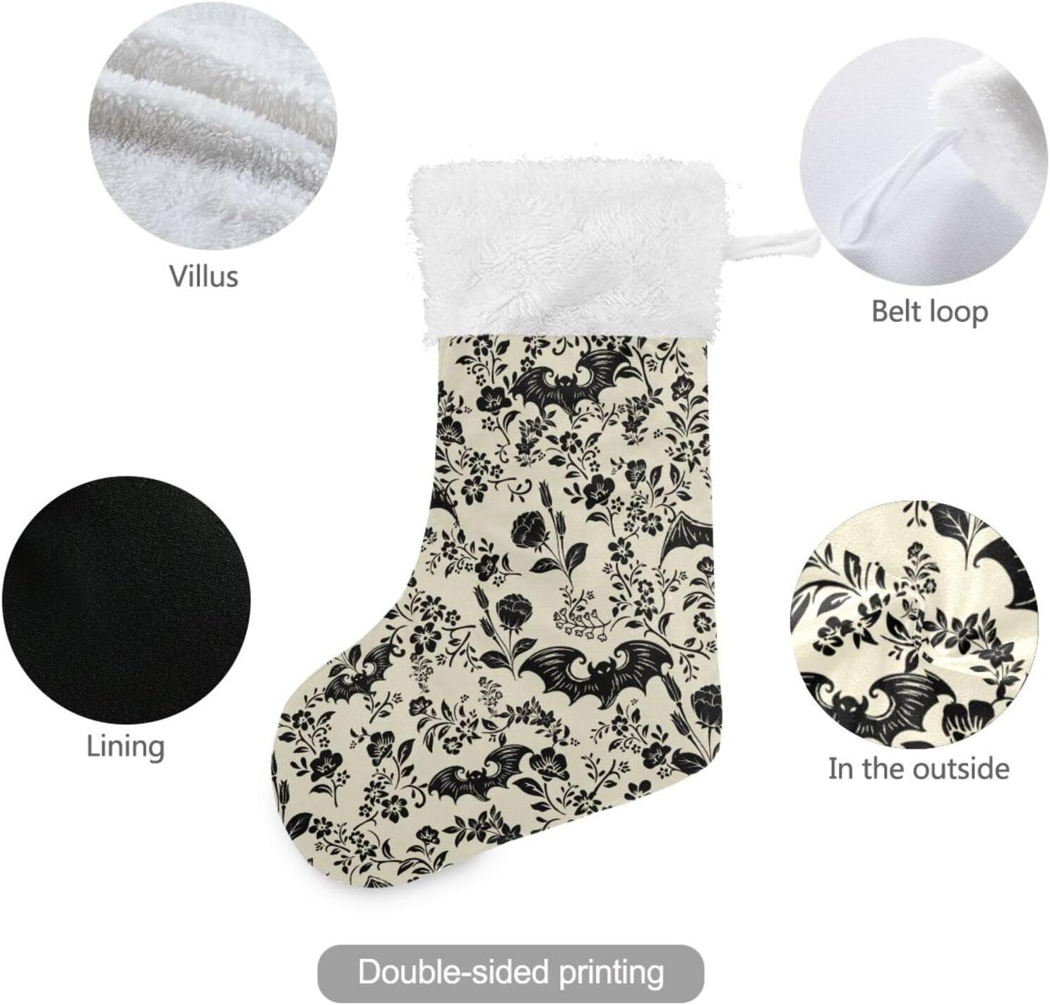 Mint Green Bat Silhouette Christmas Stocking with Plush Cuff