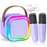 【2025 Newest】 Mini Karaoke Machine for Kids Girls & Boys - Portable Bluetooth Speaker with 2 Wireless Microphones - Kids Birthday Gifts for Ages 4-10 - Kids&apos; Instrument Accessories - Purple