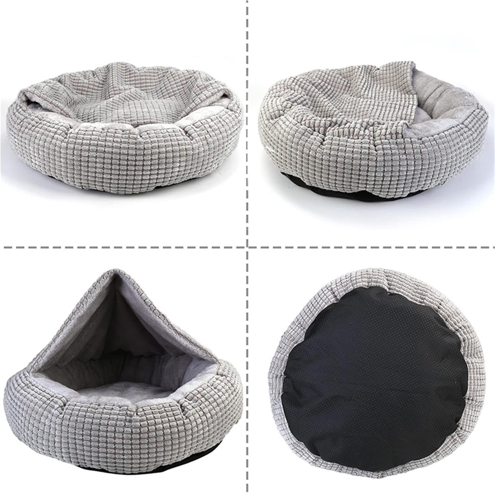 Cuccia Ciambella Cani Animale domestico a ciambella rotonda ortopedica soffice con cappuccio(GRAY,XL - 70X70cm)