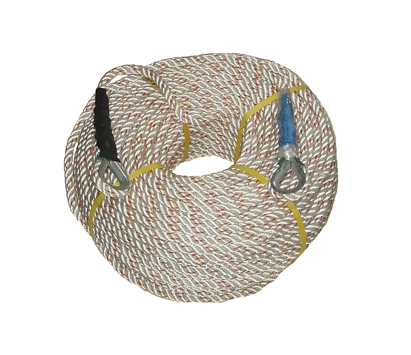14MM POLYESTER ROPE | 15 METERS | HOISTING | LIFTING | SAFETY ANCHORAGE LINE | CLIMBING ROPE | BREAKING LOAD 3 TONNES | BOTH ENDS SPLICED HEAVY DUTY STEEL THIMBLES