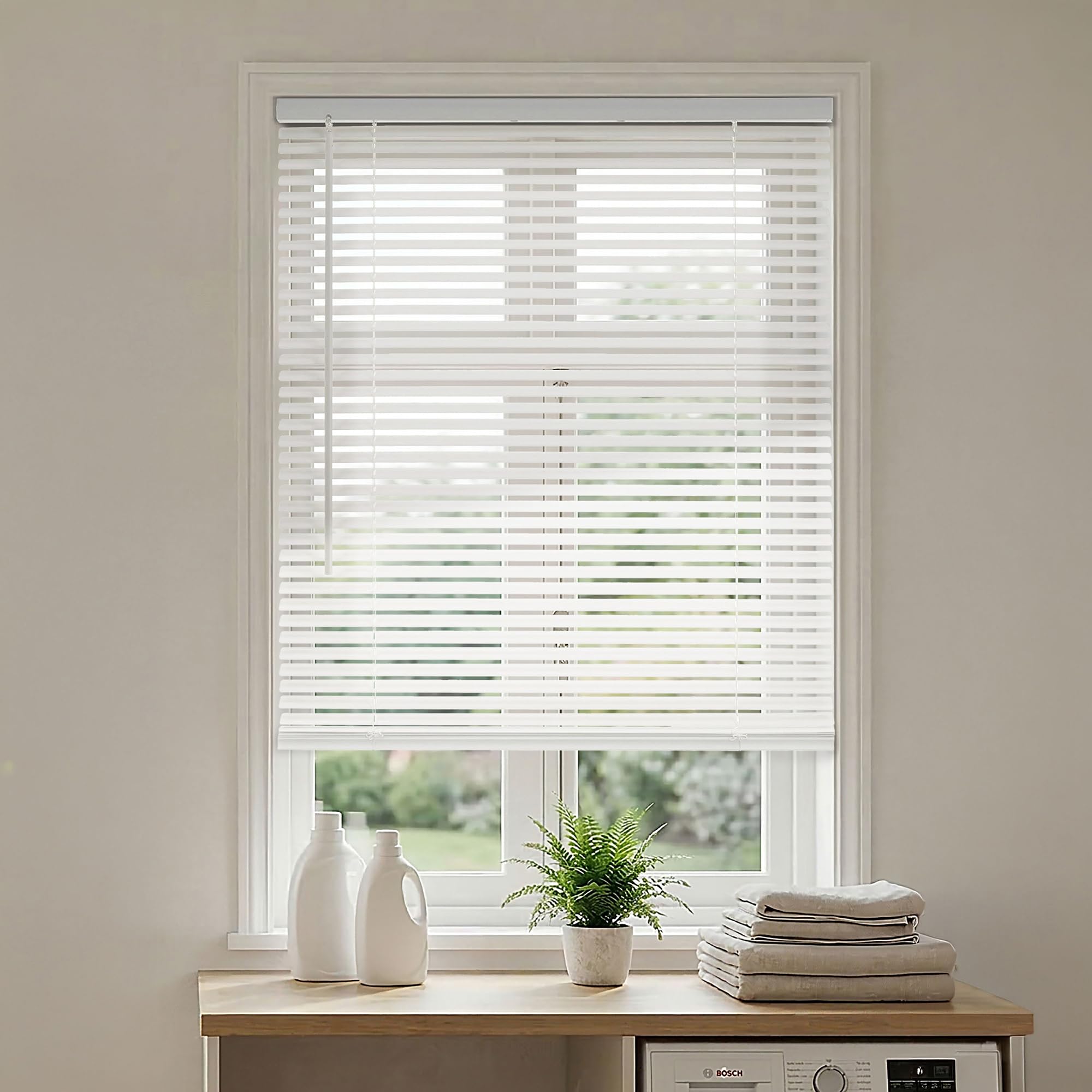 DEZ FURNISHINGS Premium Cordless 1" Room Darkening Vinyl Mini Blinds, 26" W x 48" H, White
