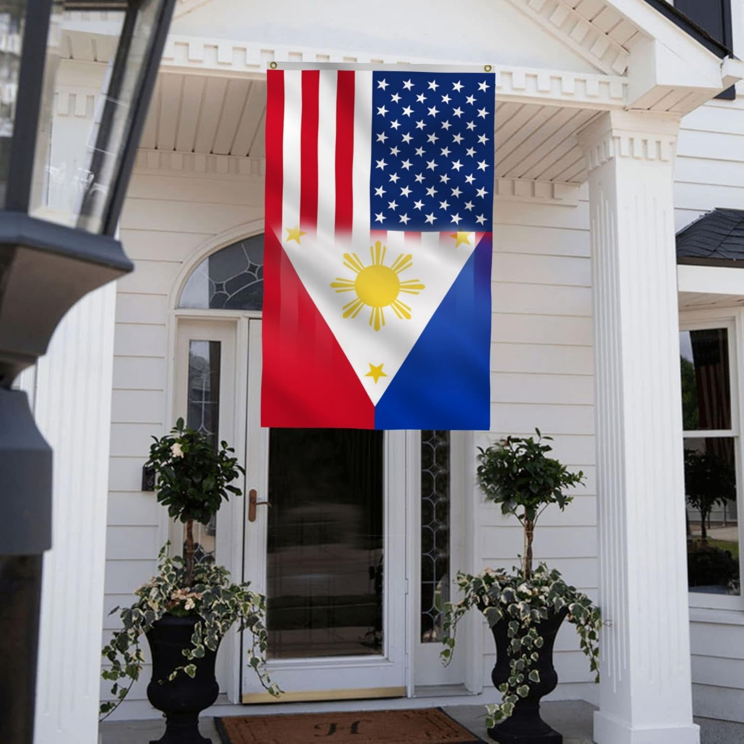 Philippines And US Combination Flag 3X5FT, Double Sided 3Ply, A Filipino Friendship Flags, Men Women Banner,Vibrant Colors, Double Stitched with 2 Brass Grommets, Bar Garden Street Decoration, GYM, Office Decor,Indoor Outdoor Use,Gifts. (US-PHL-Z, 3x5ft3ply)