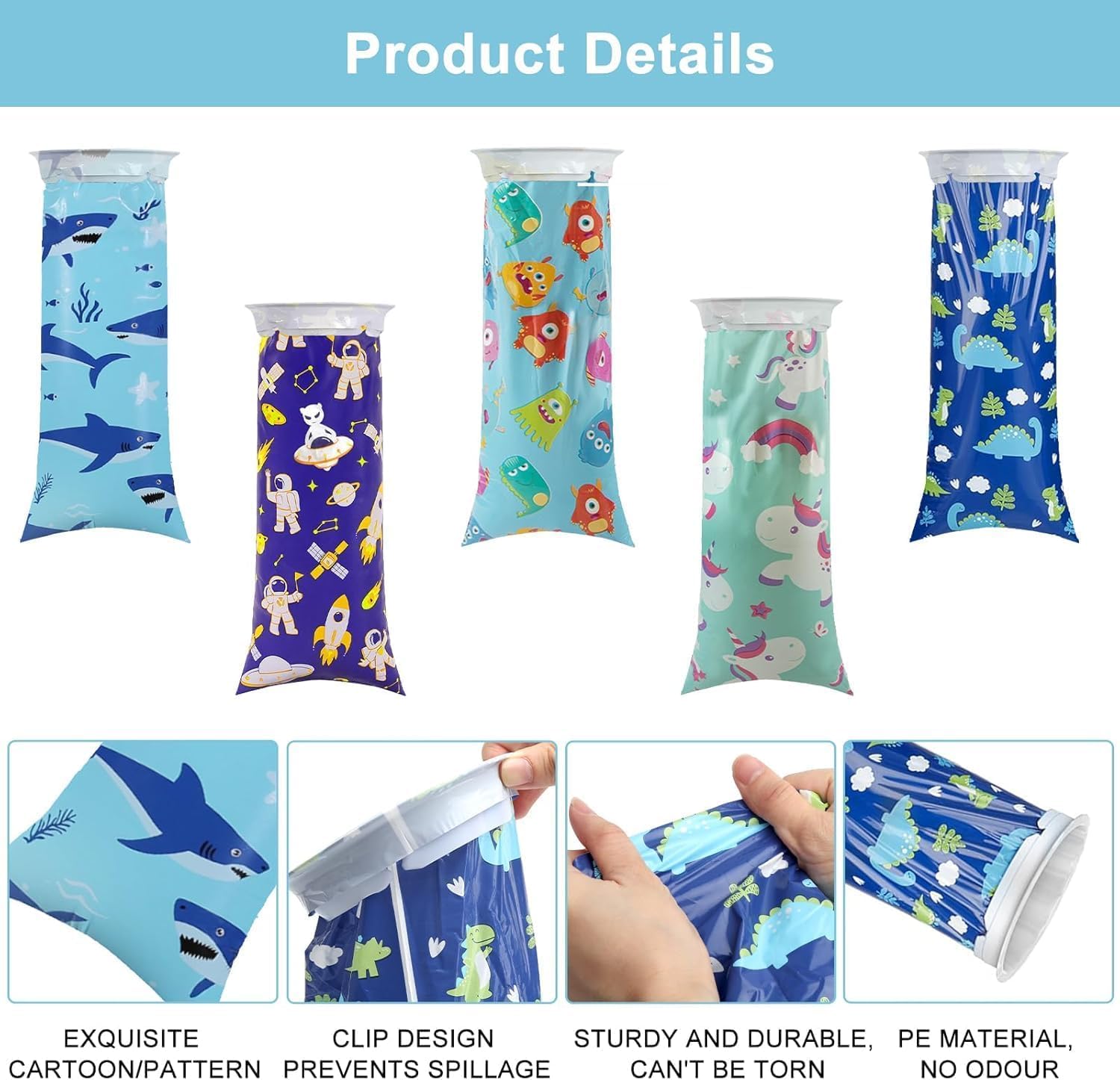 Sacchetto per Vomito 10 pcs Vomit Bag Bambini Adulti Sacchetti Vomito Auto 1000 ml Cartone Animato per Nausea da Viaggio in Auto Autobus Aerei