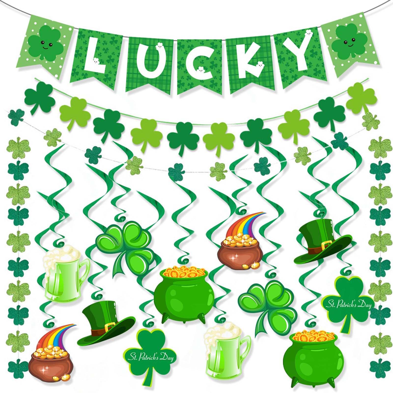 Bannière Lucky Saint-Patrick et décors muraux irlandais verts