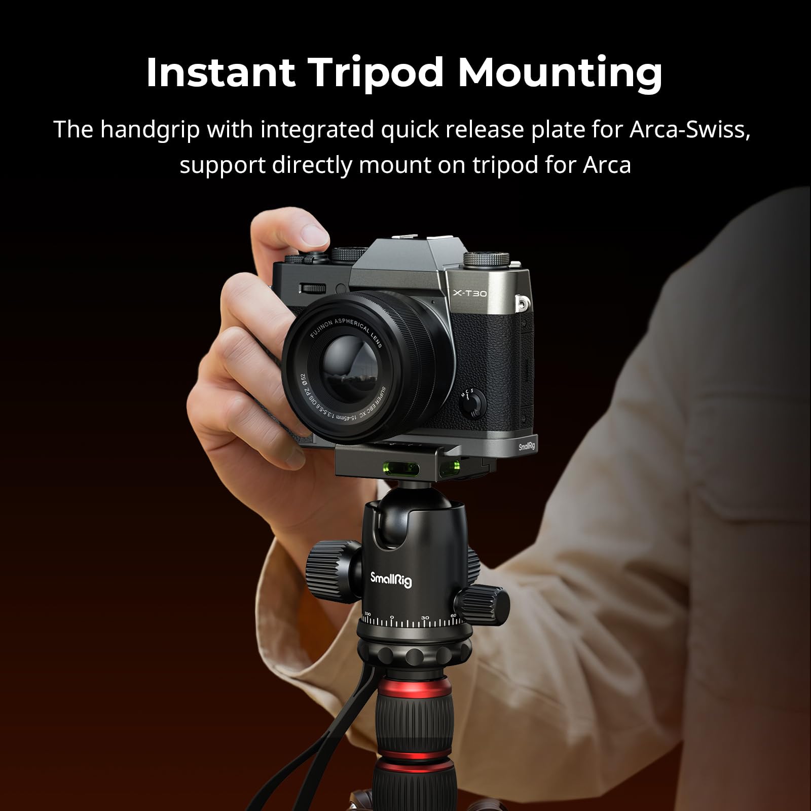 SMALLRIG L-förmiger Silikongriff für FUJIFILM X-T30 III/X-T30 II/X-T30 Kameras, integrierte Schnellwechselplatte Arca-Swiss, 1/4"-20-Gewinde, Leichter Auslöser (Kohlesilber)