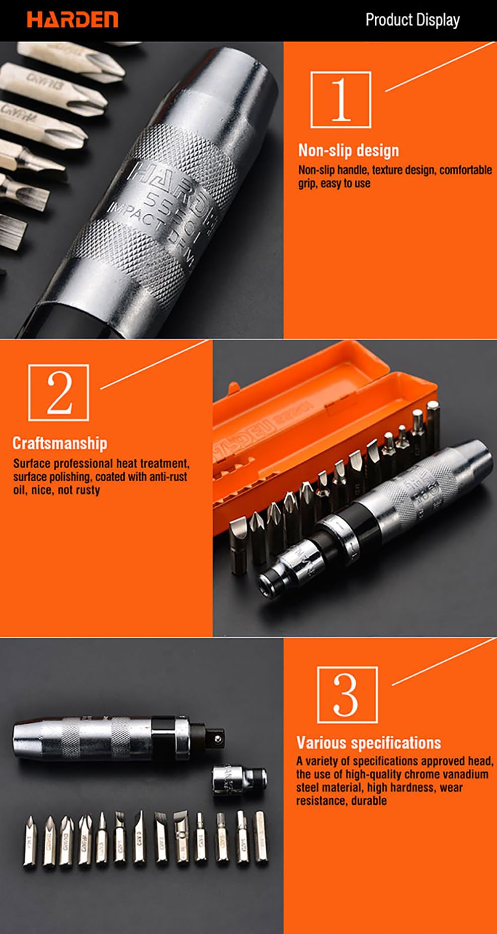Harden 14Pcs Impact Driver Bit Set Multi-purpose High Hardness Professional Hand Tool Set - 550641 4