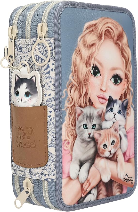 Depesche TOPModel 3 Bölmeli Kalem Kutusu, Kız Çocukları için Kedi Aşk Hediyeleri, Çok Renkli, TOPModel Cat Love, Çok Renkli, TOPModel Cat Love