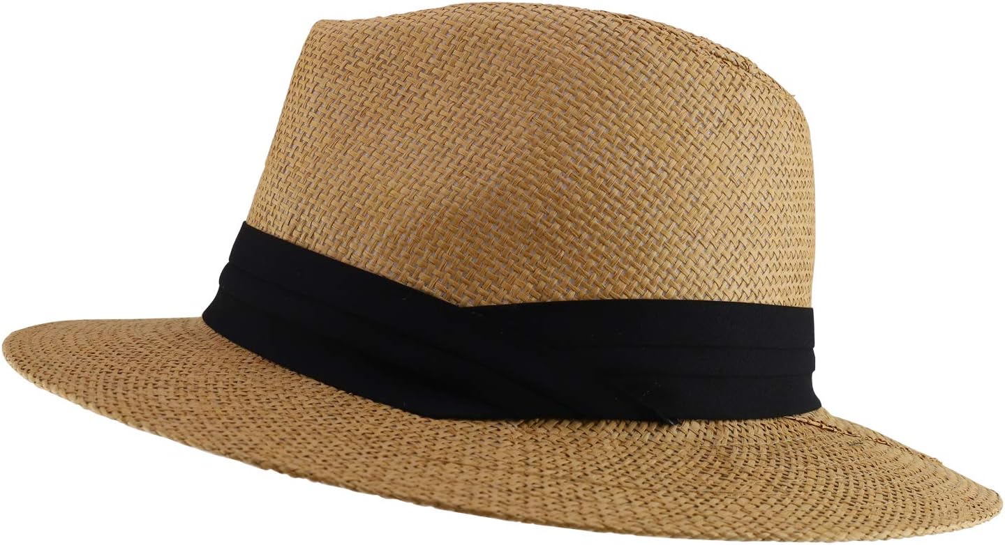 Trendy Apparel Shop Men's Paper Woven Flat Brim Summer Fedora Hat