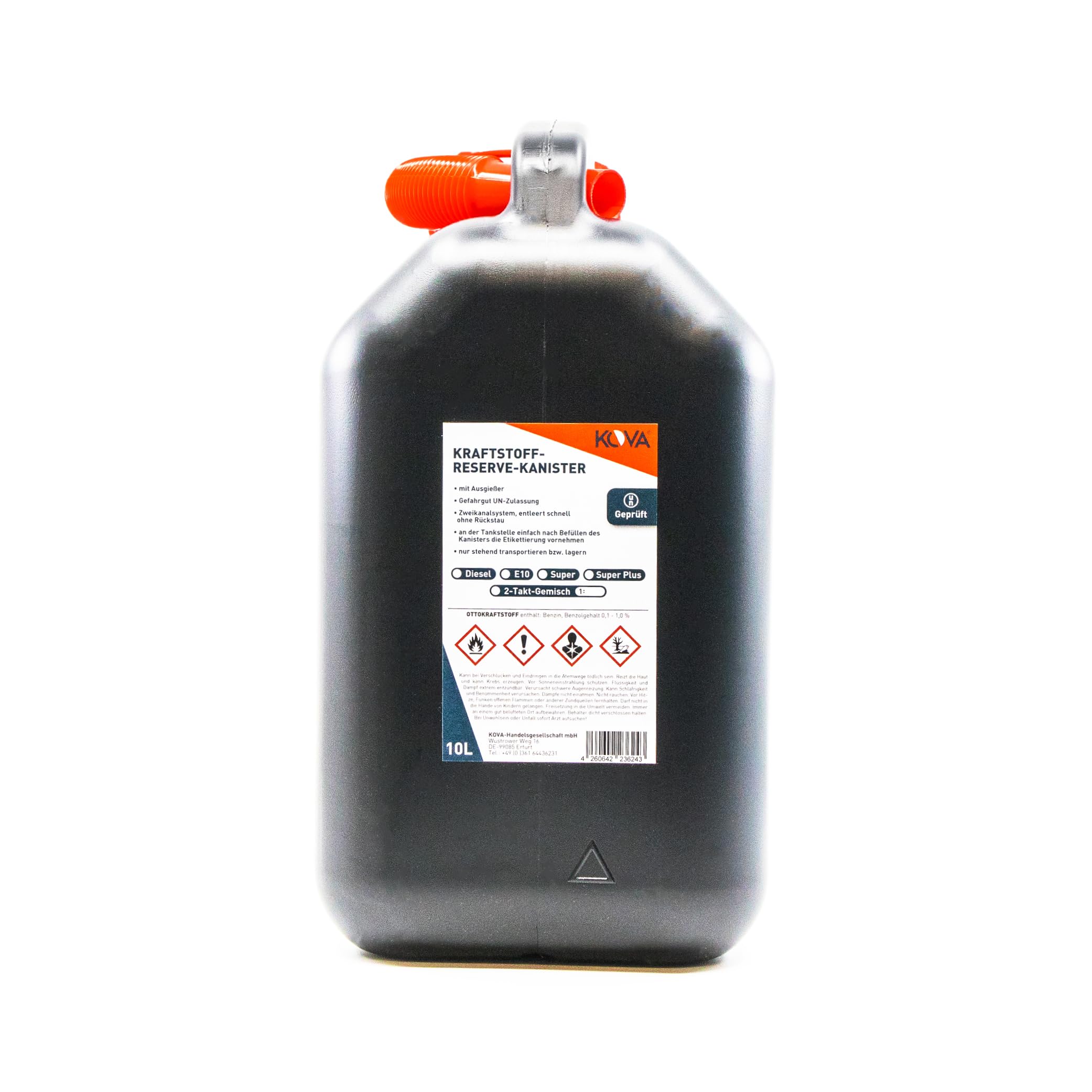 KOVA 13x Benzinkanister 10L SCHWARZ Kunststoff Dieselkanister Reservekanister Kraftstoffkanister 10 Liter Wasserkanister für Benzin Diesel Wasser AdBlue 10-Liter-Kanister & Außgießer 10 ltr Petrol Can