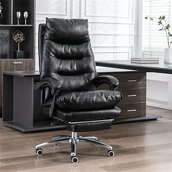High-Back Executive Office Chair with Reclining Function, Ergonomic Swivel Design, Lumbar Support, and Footrest for Enhanced Comfort