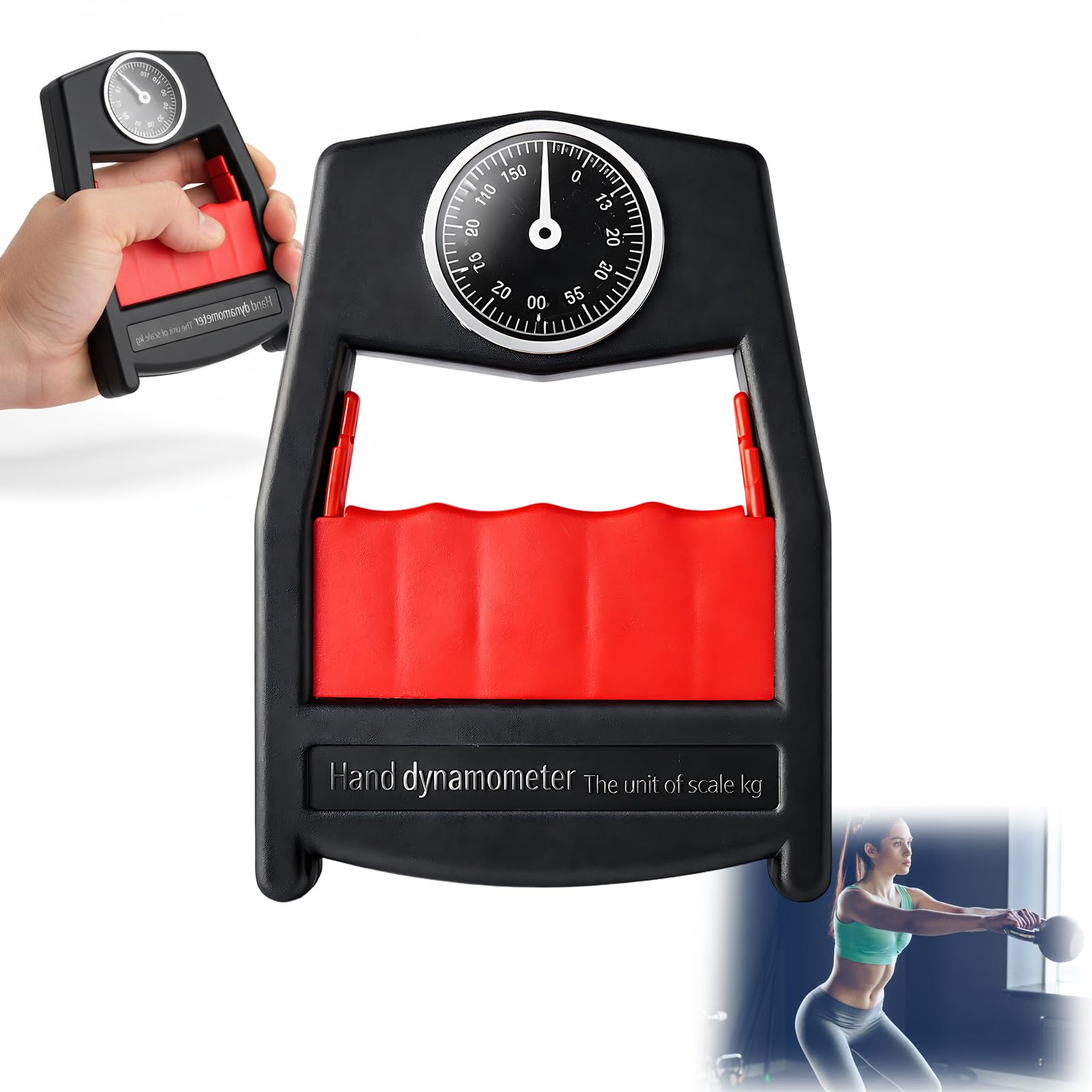 Grip Strength Tester, Dynamometer, Hand Dynamometer for Home and Gym Training, Portable Grip Strength Measurement Device for Athletes and Fitness Enthusiasts, Red Hand Dynamometer Grip Strength Tool