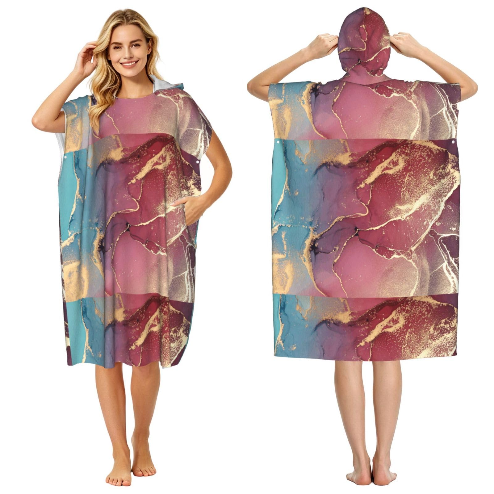 Poadnly Marble Texture, Adult Hooded Beach Towel 90 x 110 cm,Changing Bath Robe, Surf Poncho Towel For Women Men