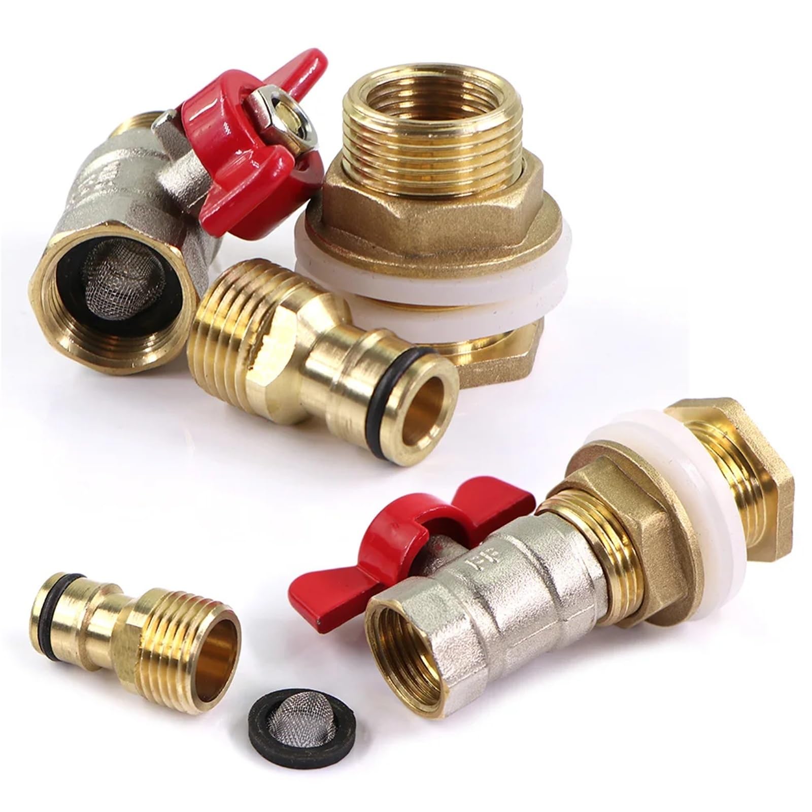 1 zestaw 16 mm mosiężny zawór kulowy złącze do zbiornika na wodę szybkie złącze do nawadniania ogrodu ryby adapter gumowa podkładka sitko siatkowe (A-1 szt.)