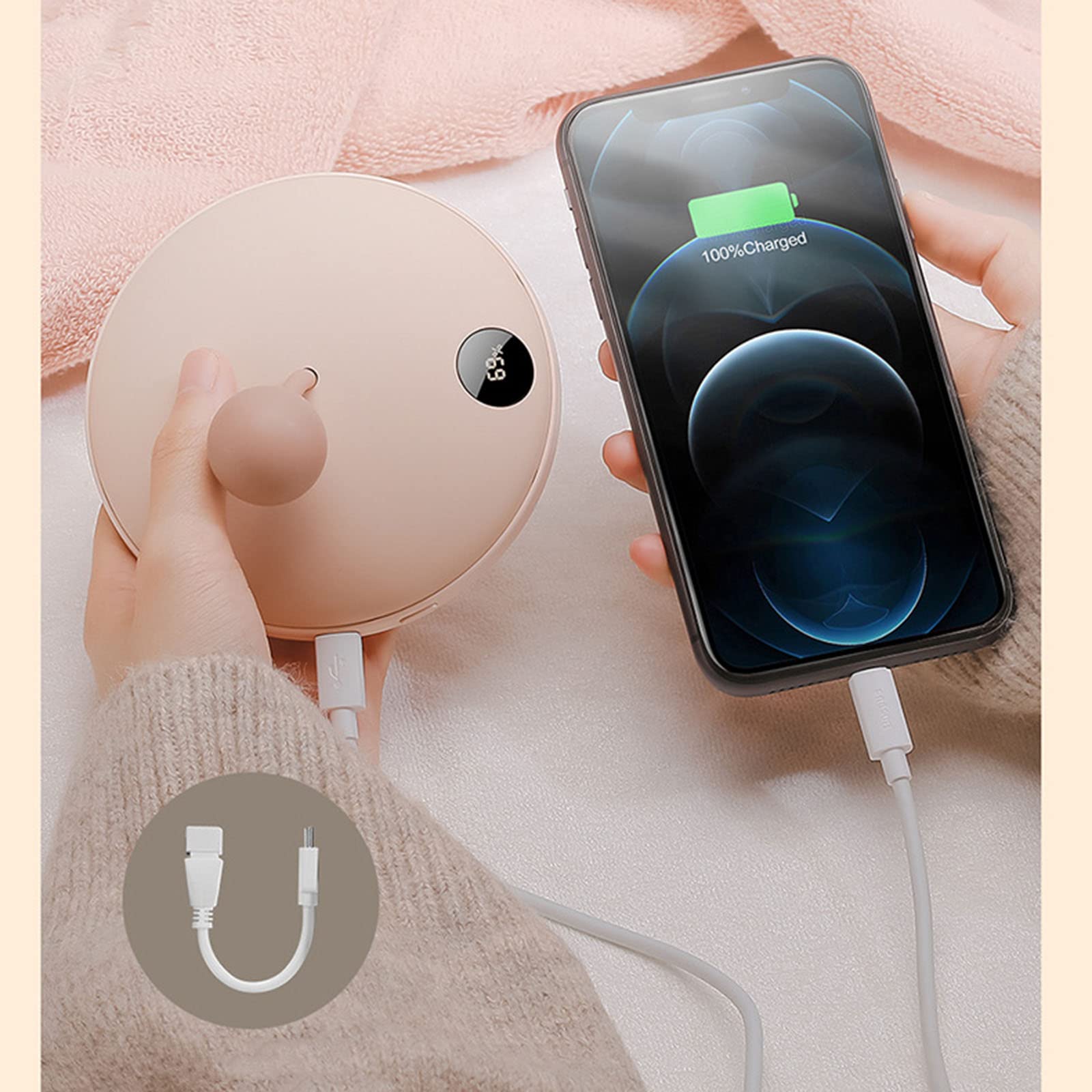 Chauffe-Mains Électrique Portable Chaufferette Main Réutilisable Power Bank Cadeau de Noël d'hiver pour Famille Amis,Rose,5000mAh