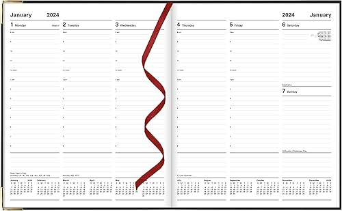 Miniatura 3 de Letts of London Roma Weekly Planner, 12 meses, enero a diciembre de 2024, cuero italiano, tamaño cuarto, 10.25 x 8.25 pulgadas, negro (C33YIBK-24)