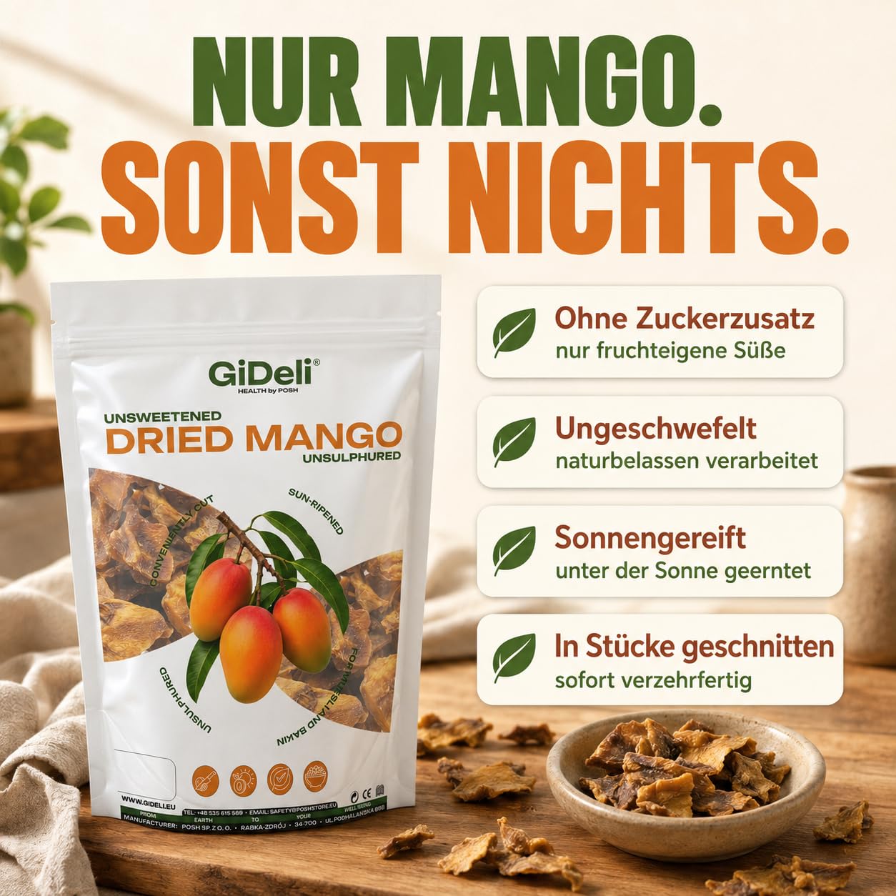 GiDeli Getrocknete Mango Ungesüßt Ungeschwefelt 2x5kg - Naturbelassene Trockenfrucht ohne Zuckerzusatz - Sonnengereifte Mangostreifen - Natürliche Ballaststoffquelle - Ideal für Müsli & Backen