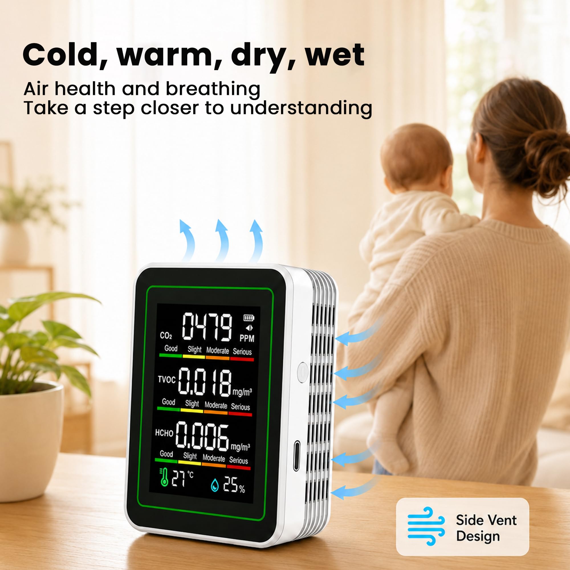 8-in-1 Indoor Air Quality Monitor, CO2 TVOC HCHO Temperature Humidity Meter — Amazon image 7