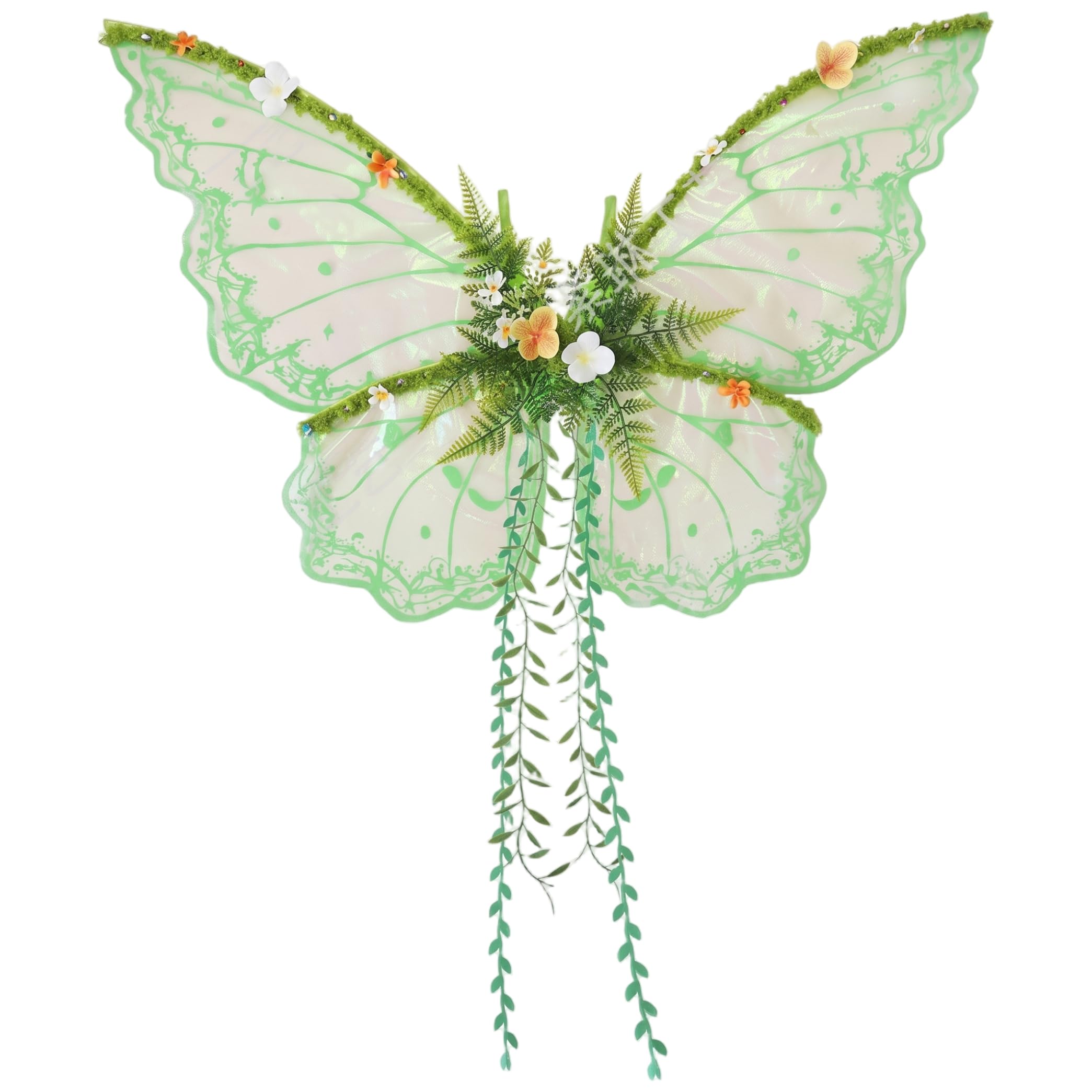 Temeemeg Butterfly Wing Fairy Costume Women Dreamy Elf inspired Design With Willow Leaf & Flower Accents, Green — image 1