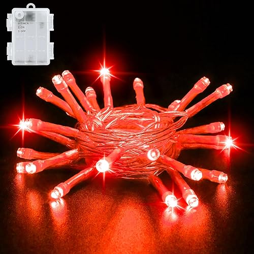 cshare Cadena de luces decorativa para Halloween, para exteriores, 3 m, 30 ledes, color rojo, batería con temporizador, 