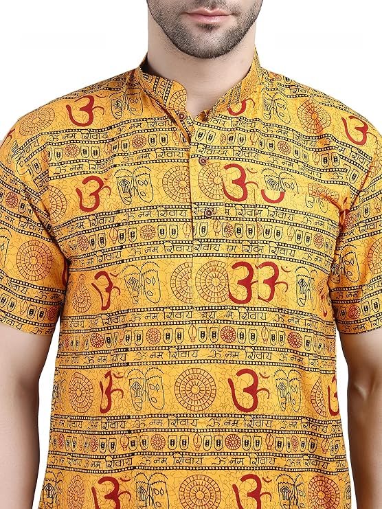 Image of PK HUB Om Printed Kurta for Mens and Boys, Kurta for Events, Cotton Half Sleeve Mahadev Mahakal Kurta t Shirt