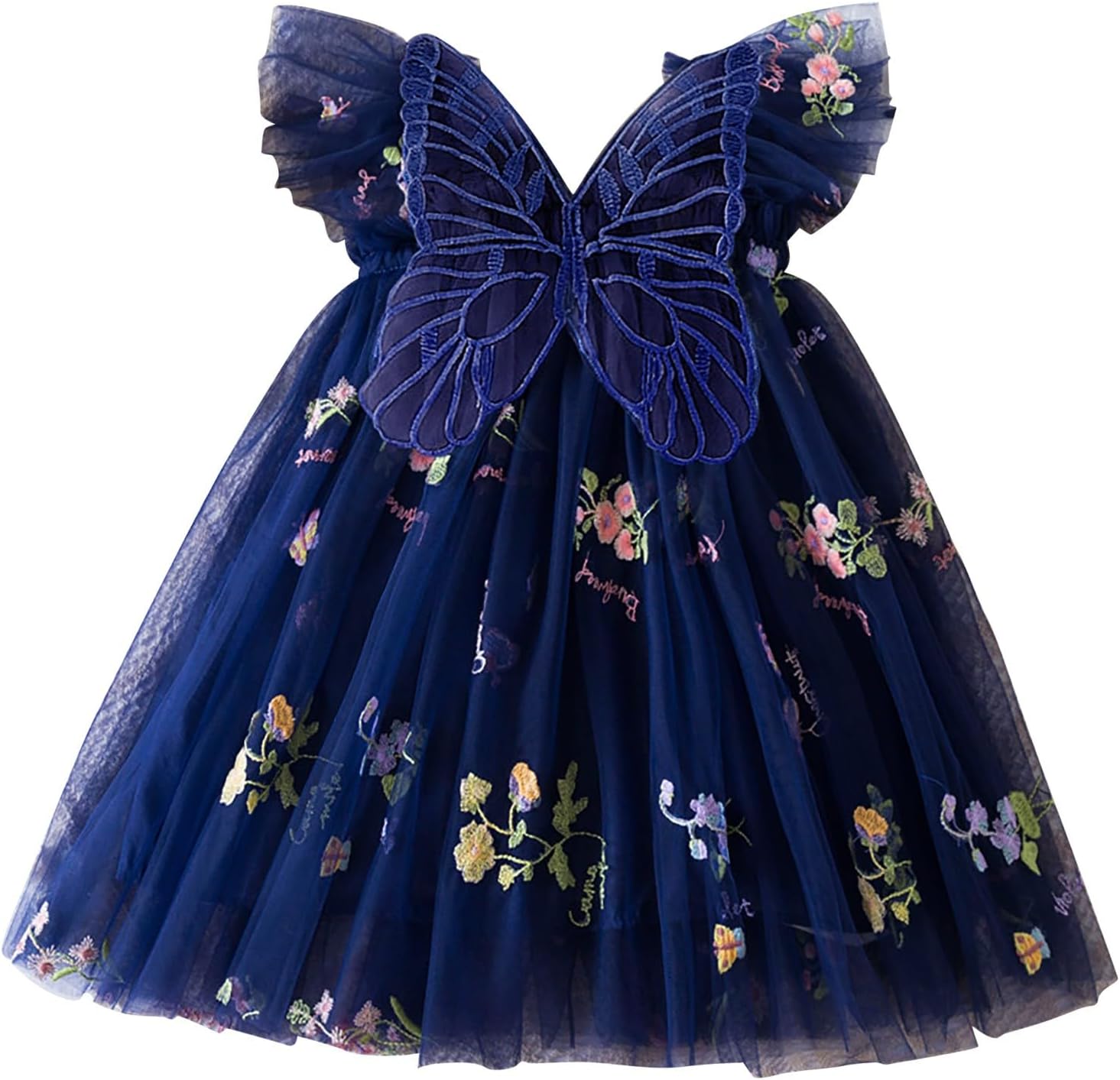 Toddler Knitted Floral Lace Butterfly Tulle Dresses Baby Girls Ruffle Sleeve Tutu Square Collar Fairy Dress Casual Birthday Wedding Holiday Outfits
