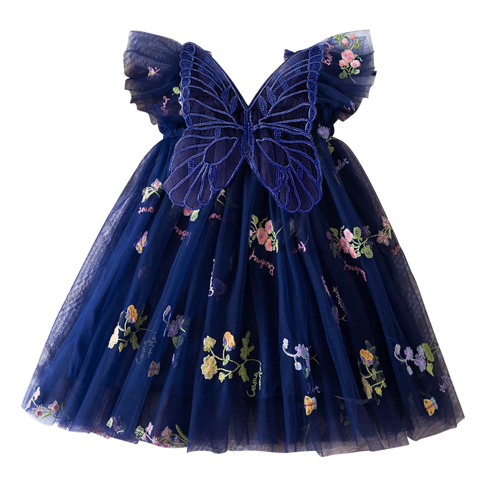Toddler Knitted Floral Lace Butterfly Tulle Dresses Baby Girls Ruffle Sleeve Tutu Square Collar Fairy Dress Casual Birthday Wedding Holiday Outfits