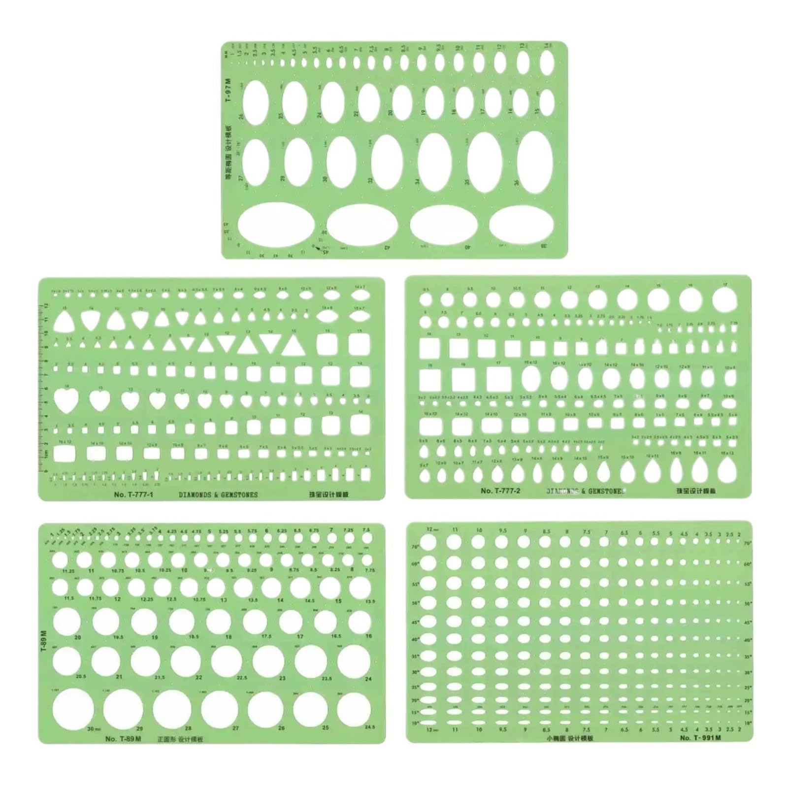 Ruler for Diamond Painting Jewelry Design Template Diamond Gemstone Drafting Ruler Kit Formwork Rulers Designer Tools Supplies(5PCS Set)