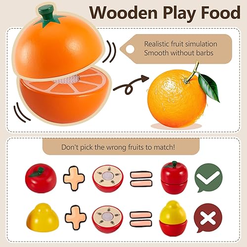 Miniatura 4 de HERSITY Comida de madera para niños, juguetes de cocina para cortar frutas, juegos de simulación para niños pequeños, regalo para niños y niñas