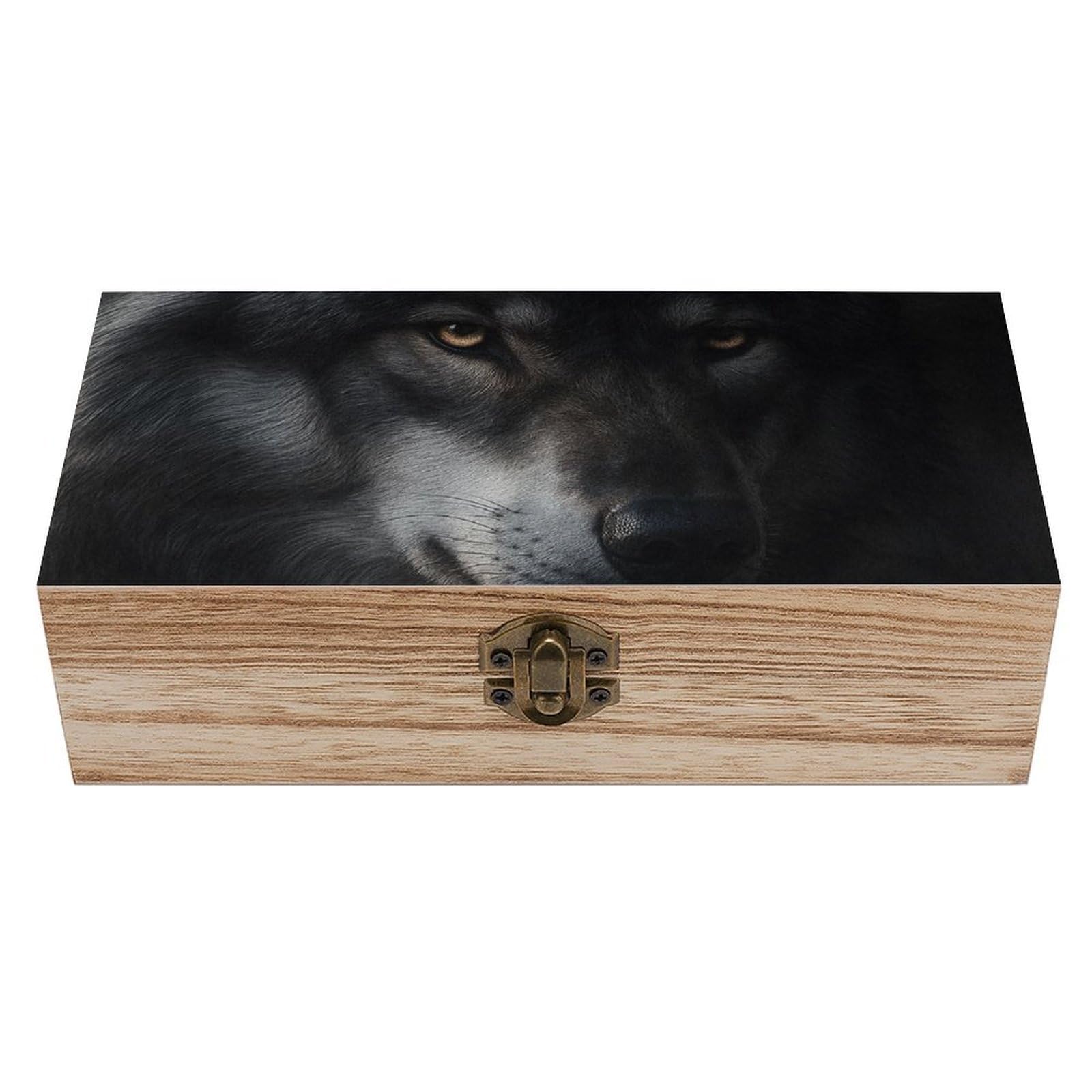 Oudrspo Wolf Gazing Retro Wooden Storage Box Keepsake Jewelry Decorative Art Storages Box Gift Boxs