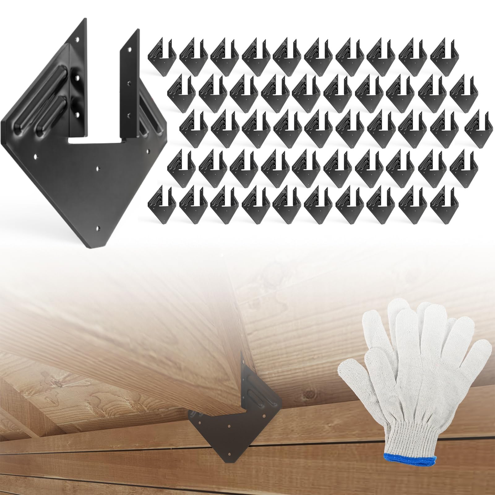 50pcs 14-Gauge Hurricane Ties for Rafter, Black Hurricane Straps Brackets