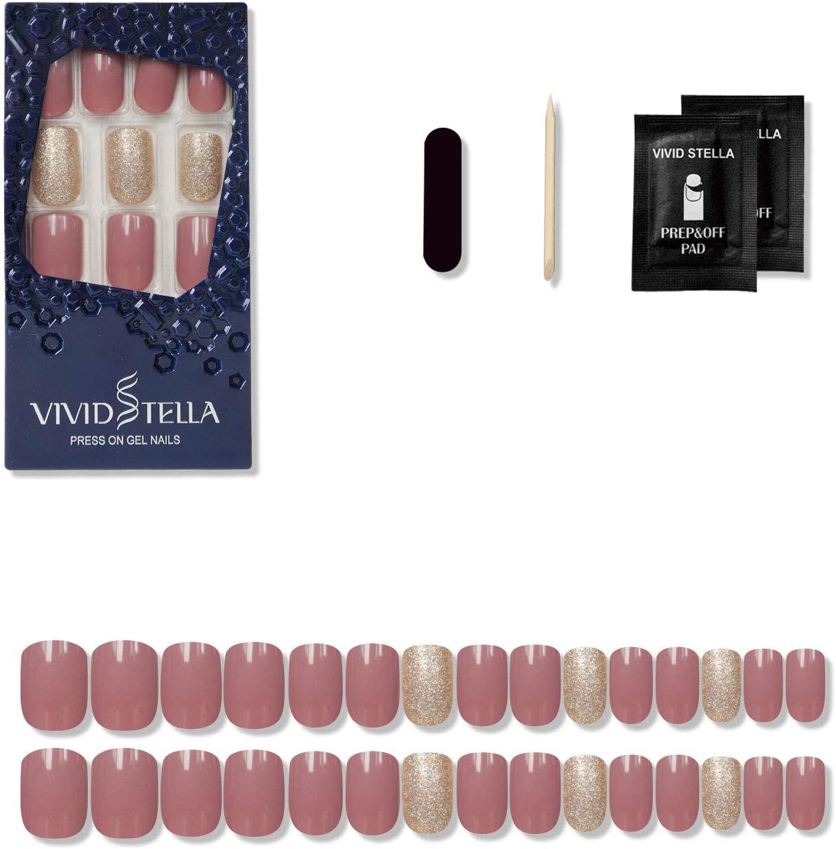 Press On False Nails 30 Pcs Artificial Full Cover Short Square Nail Tips for Girls and Women