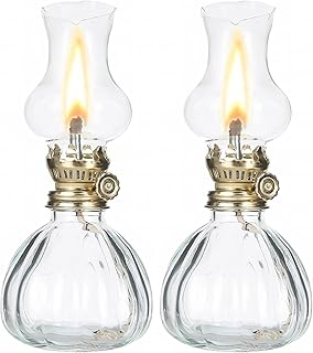 2 PCS Chamber Oil Lamps for Indoor Use, Pumpkin Glass Clear Kerosene Lamp Tabletop Decor and Emergency Lighting , Classic Vintage Kitchen Decor Kerosene Lantern Glass Lamp(20cm Height)