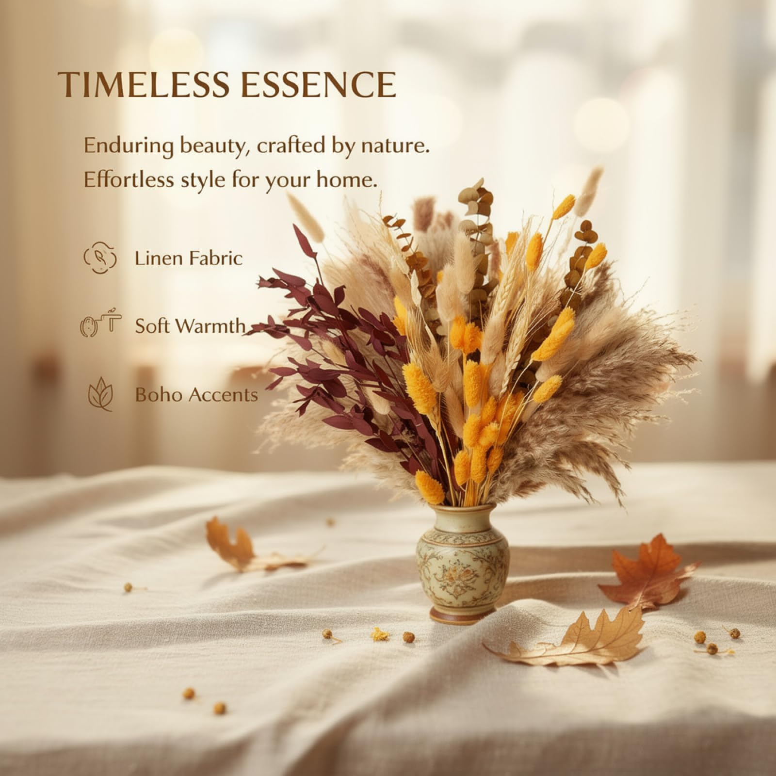 Bouquet de Fleurs séchées, avec Herbe de la Pampa, Grandes graminées et Fleurs séchées d’Automne, déco bohème, Composition Florale aux Tons Chauds pour la Maison, Mariage, fête