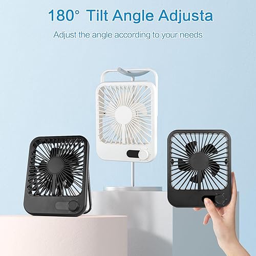 Miniatura 7 de Ventilador de escritorio ultra silencioso de 100 velocidades para dormir, ventilador portátil recargable de 6.8 pulgadas con pantalla LED, cabezal