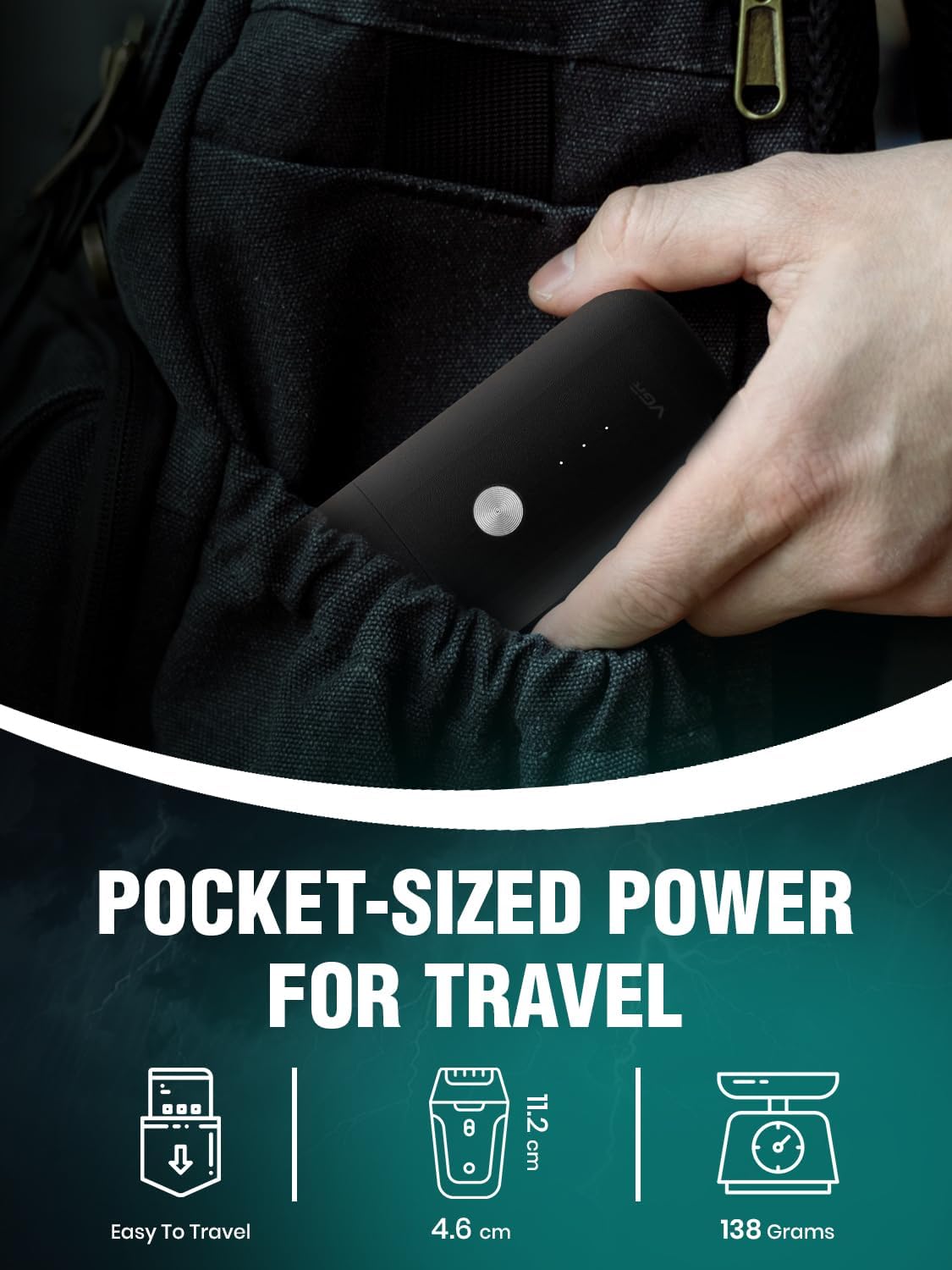 VGR V-932 Hair Trimmer being placed into a backpack pocket, illustrating its compact size for travel
